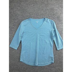 Segments Shirt Womens Medium Blue 3/4 Sleeve V Neck Tencel Modal Made Canada